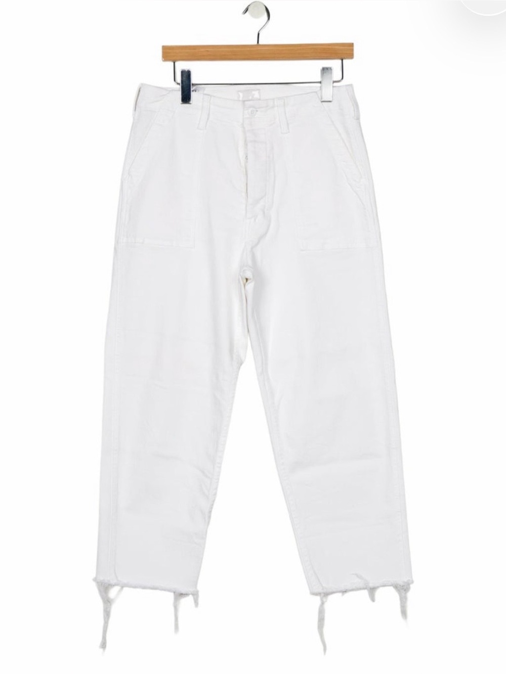 Mother White High Rise Straight Leg Jeans Raw Hem Size 28